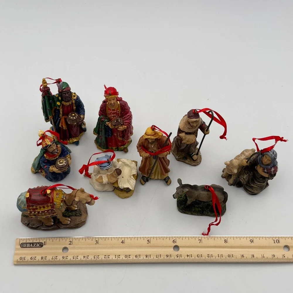 Resin 9 Piece Nativity Scene Christmas Ornament Set Holy Family Wise Men Animals